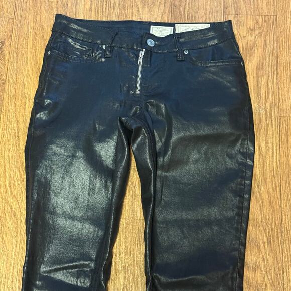All Saints Petrel Ashby Low Rise Skinny Coated Black Faux Leather Jeans Size 27 - Picture 4 of 14